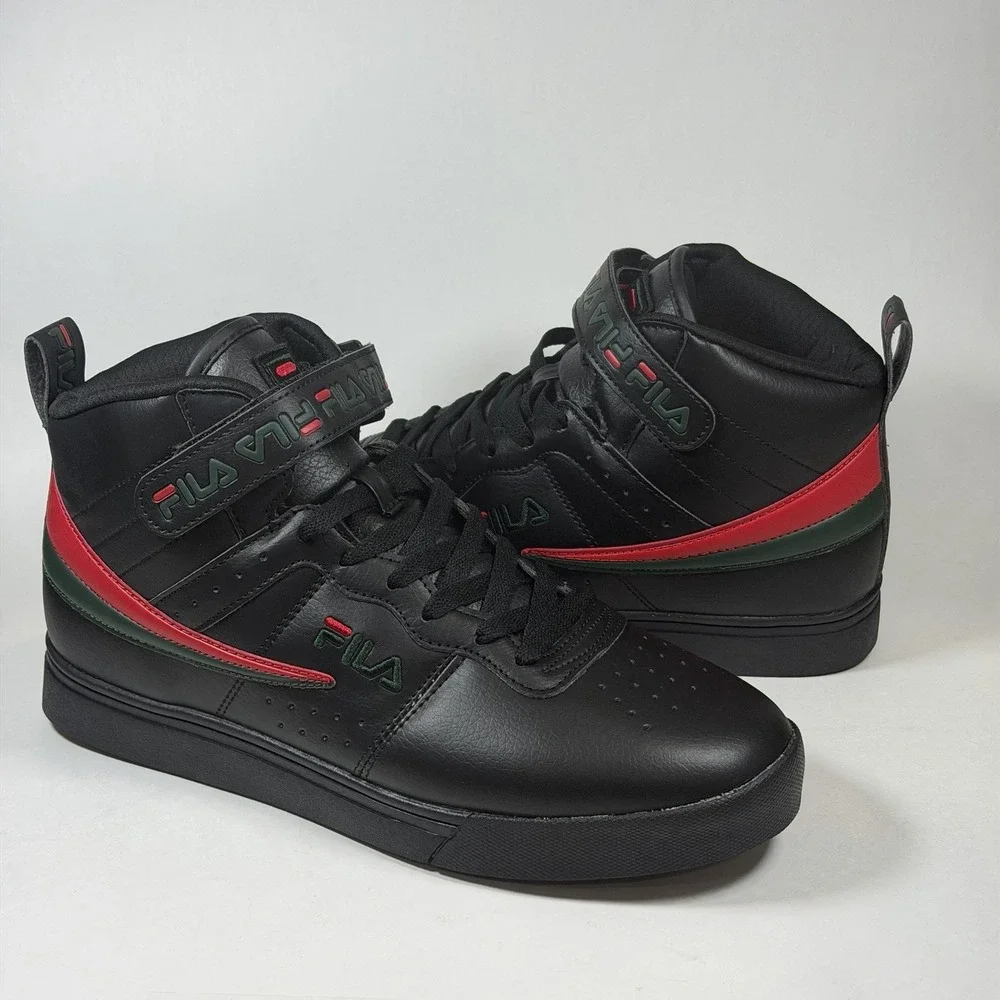FILA‎ Size-9.5 Vulc 13 Repeat Logo Men's Black Red Sneakers Lace Up Comfort